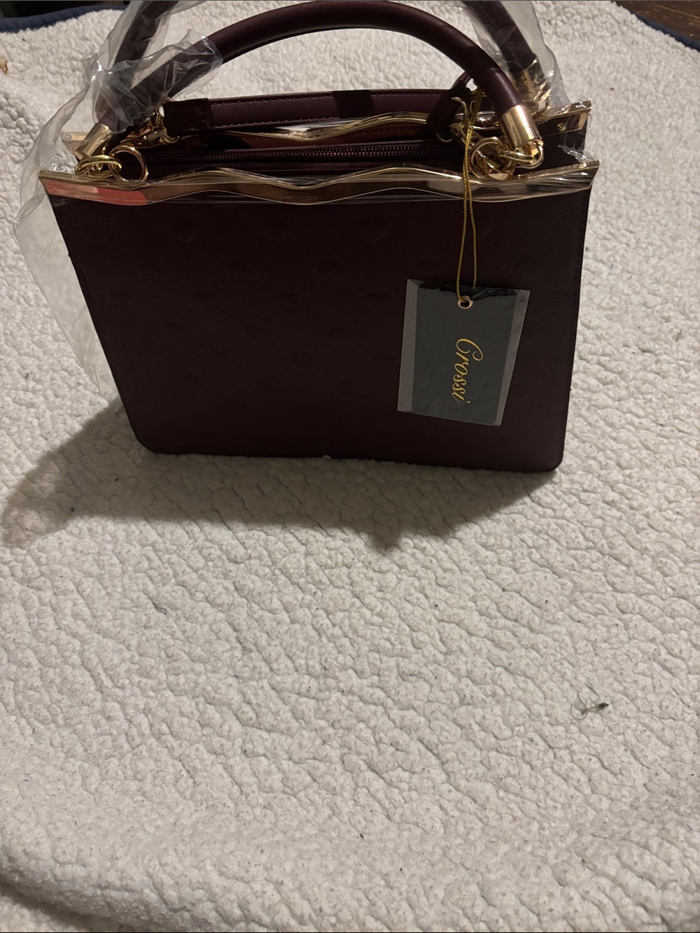 Women's Top-Handle Bag in Burgundy with Gold Hardware